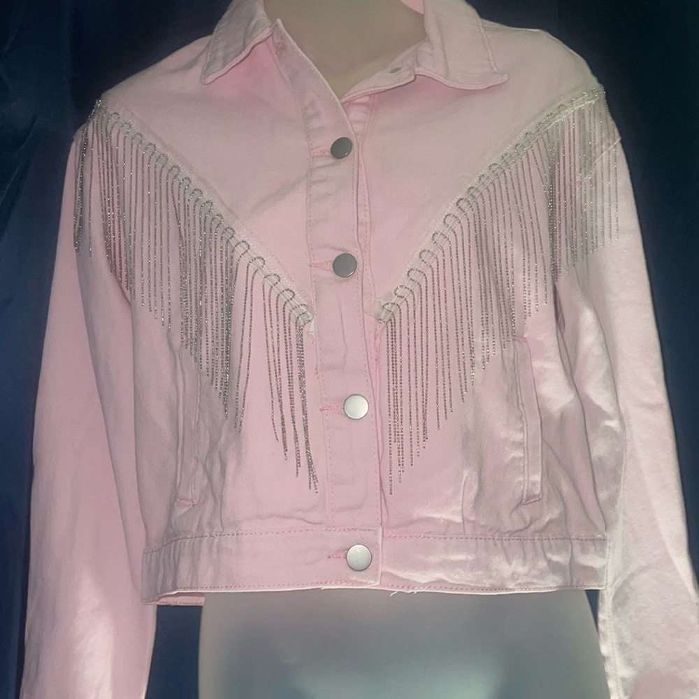 Pink Jean Jacket with Fringe
